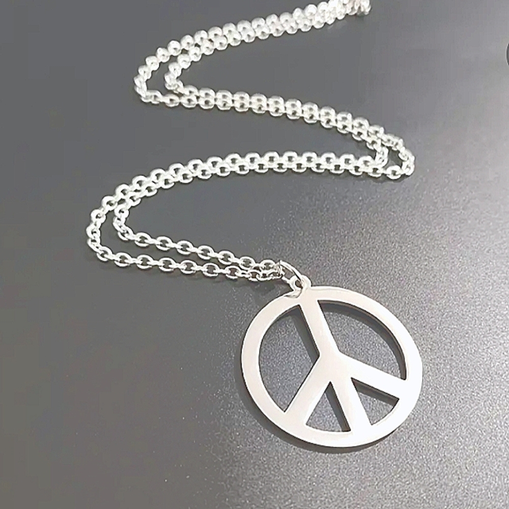 Peace Sign Necklace -18"-22" Chain NEW Hand Crafted Bohemian Casual Hippie Silv…